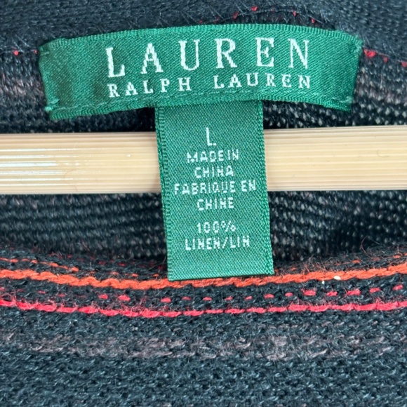 LAUREN RALPH LAUREN Christmas Linen Dress L Stripe Black Brown Fall Office Siren - Picture 5 of 10